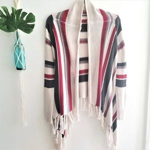 Wet Seal Open Front Striped Cardigan With Fringe